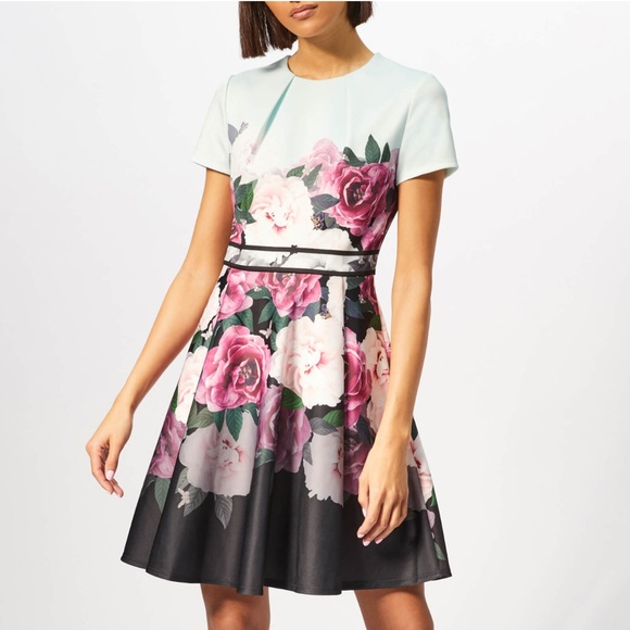 Ted Baker Dresses Ted Baker Floral Print Skater Dress With Black ted-baker-dresses-ted-baker-floral-print-skater-dress-with-black